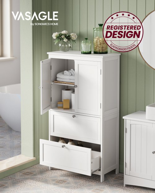 Image of VASAGLE Bathroom Cabinet, Bathroom Storage Unit, Kitchen Cabinet, Freestanding Cabinet with 2 Drawers and 2 Doors