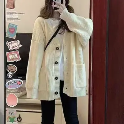 Image de Cardigan Tricoté Femme Col V - Automne Hiver