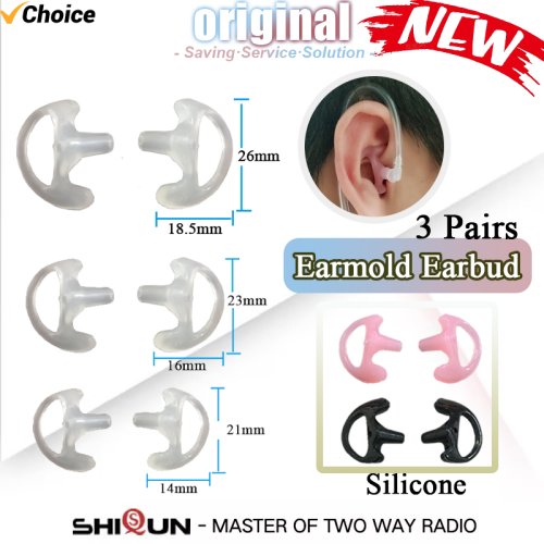 Imagen de Auricular de silicona de 3 pares para Walkie Talkie Universal Radio aire bobina acústica tubo auricular auricular blanco negro S M LS tamaño