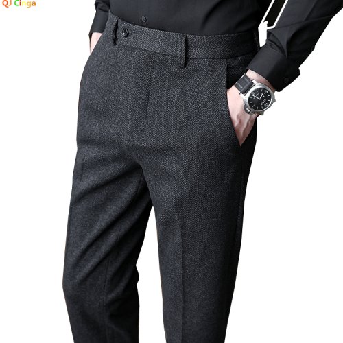 Immagine di Pantaloni Uomo in Lana Grigia Slim Fit - Stile Elegante per Autunno e Inverno