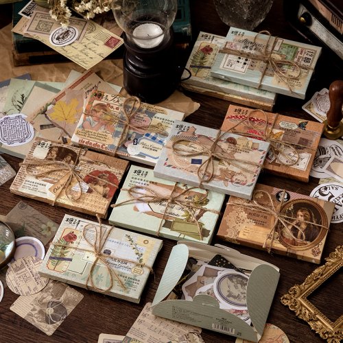 Image of 60-Piece Vintage-Inspired Sticker Set for Scrapbooking, Journaling, and Creative DIY Projects