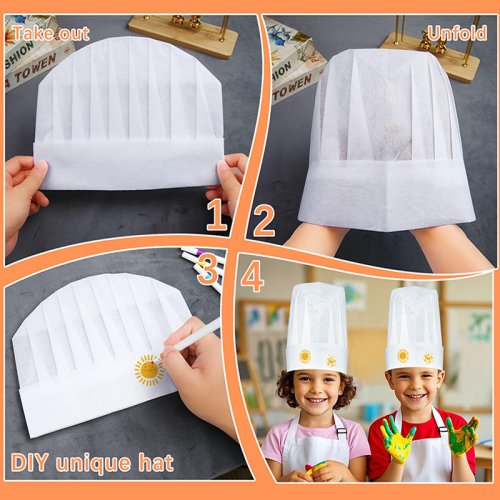 Immagine di Confezione da 20 cappelli da cuoco per bambini, cappelli da chef monouso in tessuto non tessuto, berretti da cuoco per bambini fai da te per cuocere al forno, cucinare, attività, feste per pizza