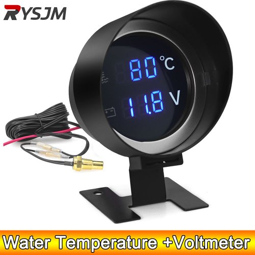 Image of Dual-Function Digital LCD Water Temperature and Voltage Gauge with 1/8" and 10mm Thread Sensor for Car Dashboards