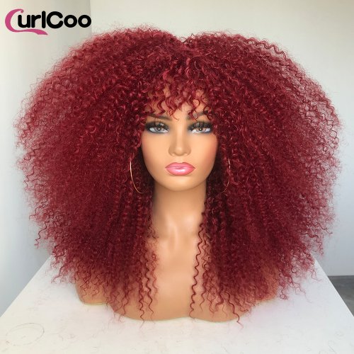 Image of Natural-Looking Fluffy Long Curly Wig with Bangs for Black Women – Synthetic Afro Hair Wig for Daily Wear, Parties, and Cosplay