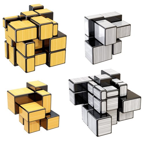 Immagine di Cubo Magico Sengso 2x2 e 3x3 in Oro e Argento – Puzzle Professionale di Alta Qualità per Bambini e Appassionati