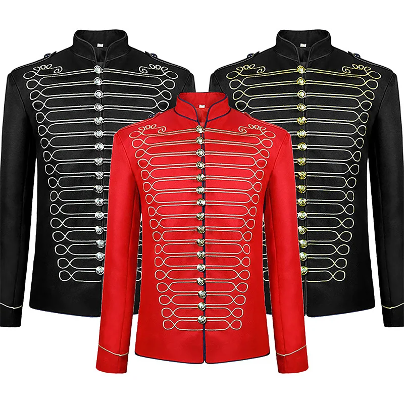 Zdjęcie Elegancka czarno-złoto-srebrna marynarka w stylu średniowiecznym – gotycki strój dworski na Halloween dla mężczyzn i kobiet