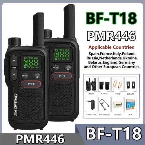 Image of Baofeng BF-T18 PMR446 Walkie Talkie Type-C Charge European 446MHz 16 Channels Long Range Upgraded BF-T20 Mini Two Way Ham Radios