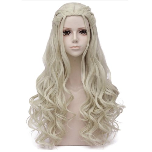 Bild von Lange blonde Lockenperücke mit Zöpfen – Elegante Kunsthaar-Perücke für Cosplay, Königin-Kostüm und Halloween