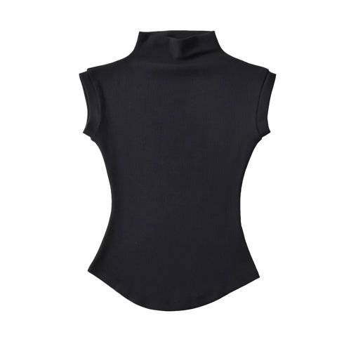 Zdjęcie Damskie Letnie Seksowne Koszulki z Golfem Bez Rękawów – Jednolite Slim Fit, Topy i Swetry na Co Dzień, Modne Koszule Damskie w Stylu Streetwear