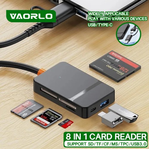 Imagen de Lector de Tarjetas USB 3.0 Multifuncional 8 en 1 para SD, Micro SD, TF, CF, MS, U Disk y Otros - Adaptador Compacto para Portátil y PC