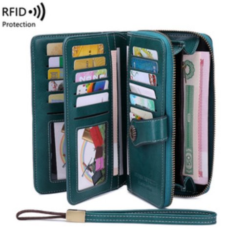 Image of RFID-Blocking Passport Wallet with Multiple Compartment Storage, Long Zipper Travel Document Holder for Passports, Tickets, and Essentials