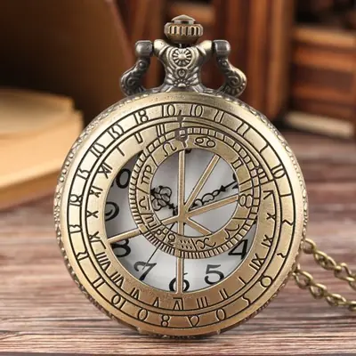 Image de Boussole Zodiaque en Bronze - Montre de Poche Vintage