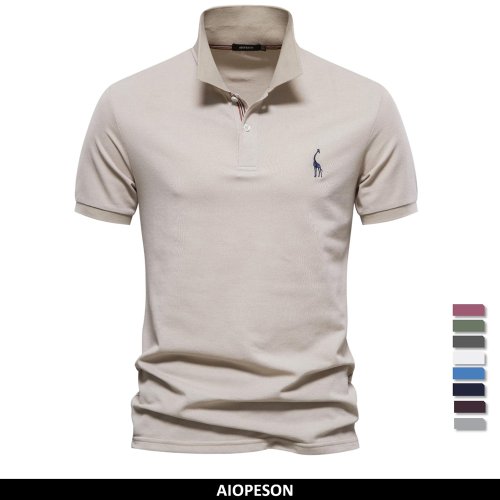 Image of Men's Cotton Polo Shirts Short Sleeve Solid Color Summer Casual Clothing for Everyday Wear