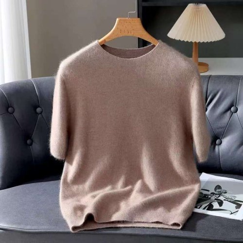 Immagine di Maglione Uomo in Cashmere e Visone Primavera Autunno - T-Shirt Manica Corta Collo Tinta Unità, Taglio Allentato, Stile Casual Business