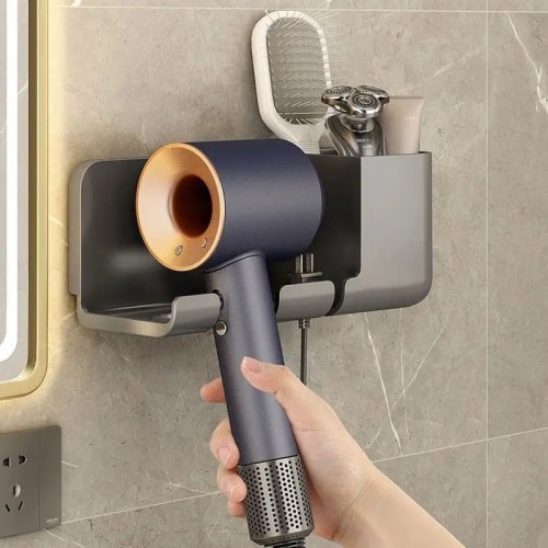 Immagine di 1pc asciugacapelli Rack di stoccaggio Non punzonatura bagno montato a parete