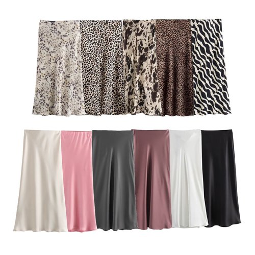 Image of Elegant High-Waisted Satin A-Line Long Skirt for Women – Spring Summer Casual Streetwear Fashion