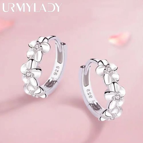 Image of Elegant 925 Sterling Silver Flower Stud Earrings with Crystal Zircon for Women – Perfect Wedding and Fashion Jewelry Gift