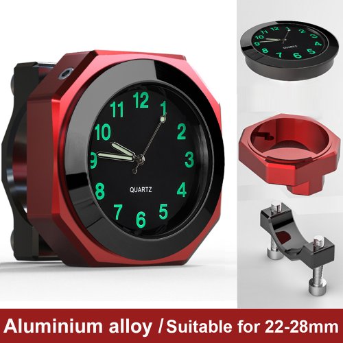 Imagen de Reloj de Manillar para Motocicleta y Bicicleta en Aleación de Aluminio con Pantalla Luminosa y Resistente al Agua, Ajustable para Tubos de 22 a 28 mm