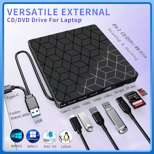 Bild von 7-in-1-USB3.0- und Typ-C-CD-DVD-Recorder-Player, Schriftsteller, externer DVD-Brenner, optisches Laufwerk, tragbarer Leser für Laptop, Desktop, Notebook