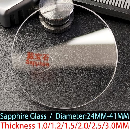 Image of High Transparency Sapphire Glass Watch Crystal - Flat Round Replacement Lens in 1.0mm, 1.2mm, 1.5mm, 2.0mm, 2.5mm, 3.0mm Thickness with 24mm and 41mm Diameter for Precision Timepieces
