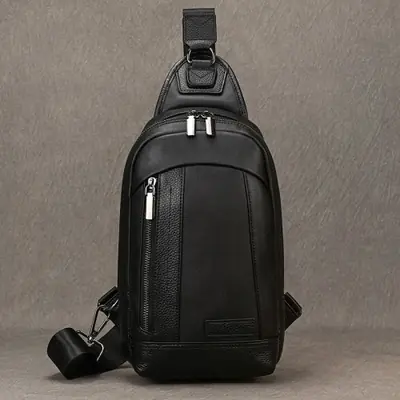 Image de Sac Bandoulière Homme en Cuir Véritable - Mini Poitrine Anti-Vol