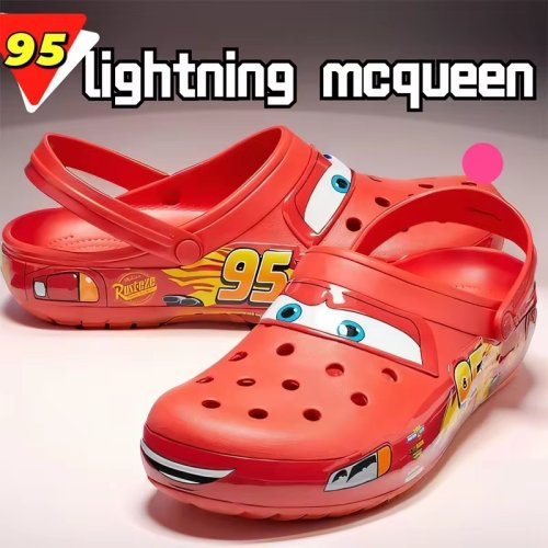 Zdjęcie Buty z motywem Zygzaka McQueena, klapki z kreskówkowym motywem, męskie buty na plażę, dziurawe buty, sandały, codzienne japonki z paskiem na kostce, klapki samochodowe z pianki Eva.
