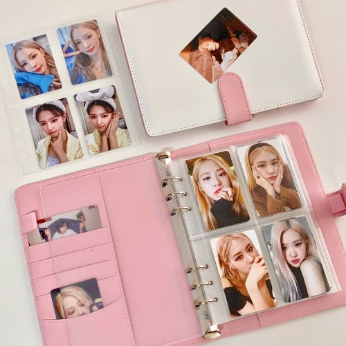 Imagen de Carpeta A5 de Cuero PU en Color Caramelo con Portatarjetas Fotográficas - Álbum de Colección K-pop con Hojas Sueltas y Diseño Elegante para Papelería