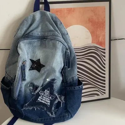 Image de Sac à dos Y2K Denim Étoile - Style Vintage Punk