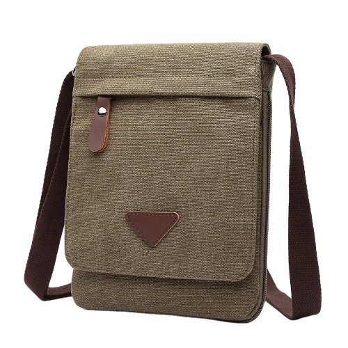 Image of Men's Solid Color Canvas Crossbody Bag – Vintage Style Messenger Bag with Durable Fabric, 2021 Modern Design