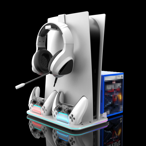 Image of RGB LED Cooling Station with 3-Speed Turbo Fan, Dual Controller Charger, and Headset Holder for PS5 Slim Digital Edition