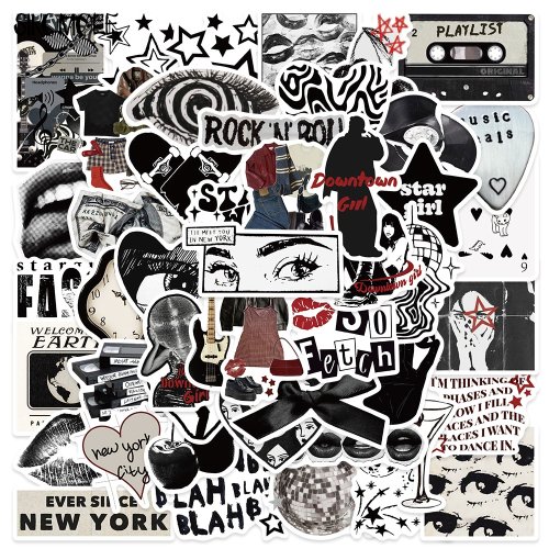 Image of 10/30/50PCS Cartoon Black And White Premium Graffiti Stickers Aesthetic Kawaii DIY Kid Toy Travel Luggage Fridge Decal Sticker