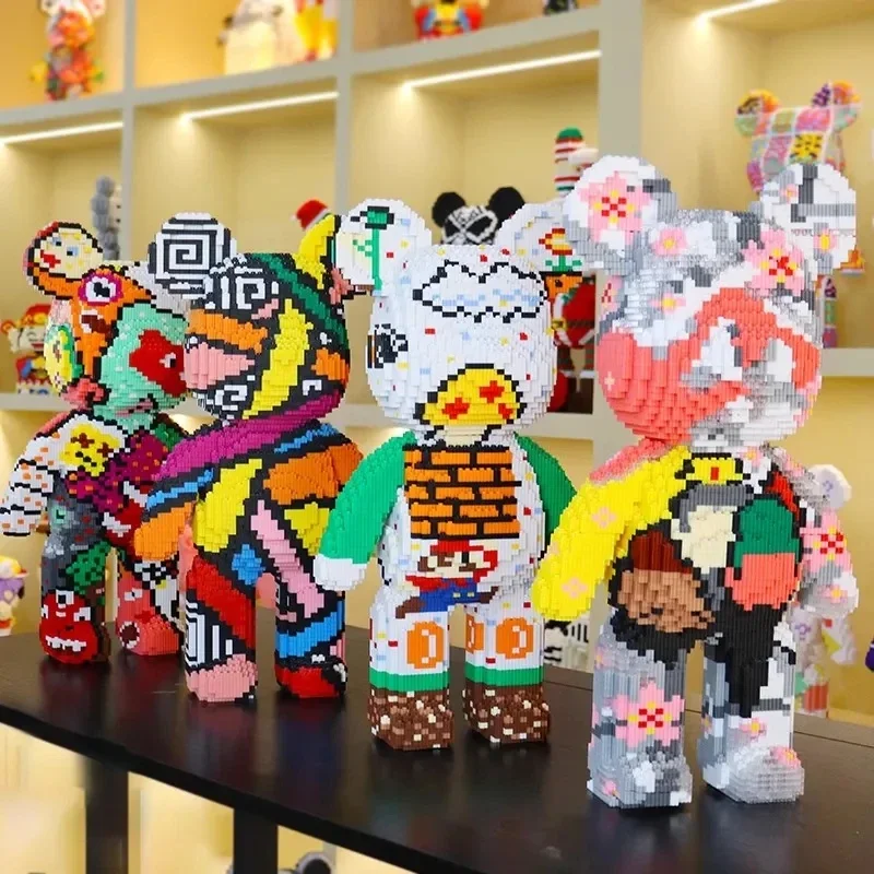 Image of 46cm Fluid Art Bear Building Blocks Kawaii Violent Bear Half Anatomy Bear Brick Figure Model Mini Bricks Toys for Birthday Gift