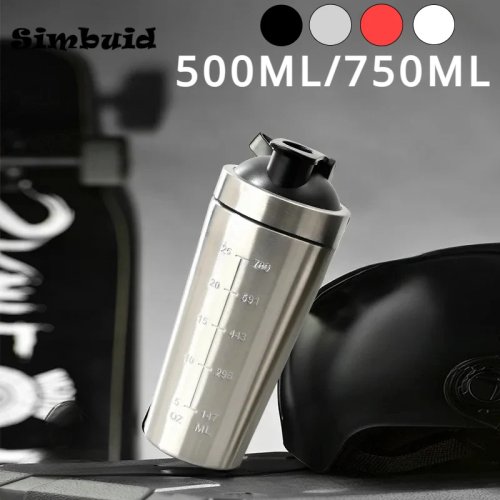 Afbeelding van Roestvrijstalen Eiwitshaker met Stalen Kogel en Ingebouwde Schaal – Lekvrije Fitness Shaker voor Whey, Proteïne en Sportdranken
