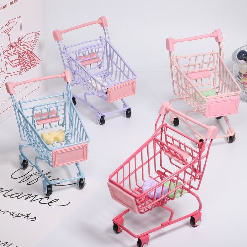 Image of 1pc Multicolor Mini Shopping Cart Storage Organizer Funny Small Gift Container Candy Packaging Mini Cart Jewelry Storage basket