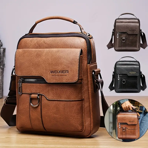 Imagen de Bolso de Hombro para Hombre con Solapa de Cuero PU, Ideal para iPad de 9.7 Pulgadas, Diseño Elegante y Funcional para Negocios y Viajes