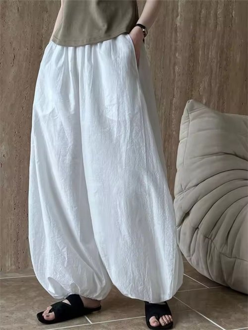 Immagine di Pantaloni Lanterna Oversize in Cotone Leggero per Donna 2025 - Modello Estivo Elegante e Casual Senza Tasche