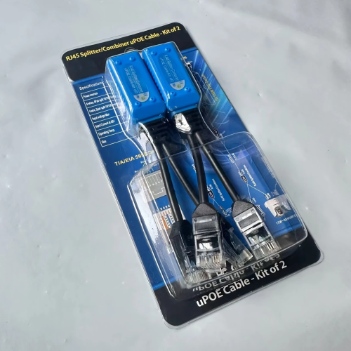 Imagen de Combinador Divisor RJ45 con Cable UPOE para 2 Cámaras PoE - Adaptador de Red con Alimentación Pasiva y Conectores de Cable Integrados