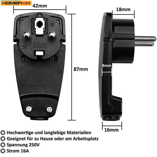 Image of Ultra-Slim Euro Standard German Pull Ring Self-Assembly Power Cord Plug with Universal German and French Compatibility