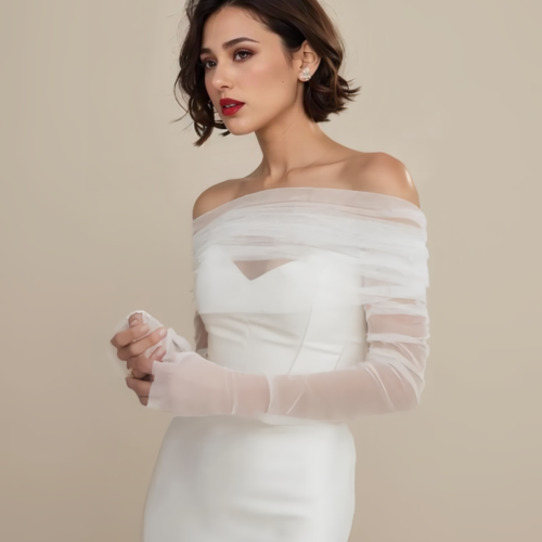 Imagen de Bolero de Novia Transparente con Mangas Desmontables