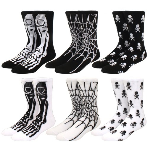 Image of Soft Cotton Men's & Women's Halloween Socks with Skull, Paw Print & Hand Design – Funny Hip Hop Skateboarding Crew Socks for Casual Wear