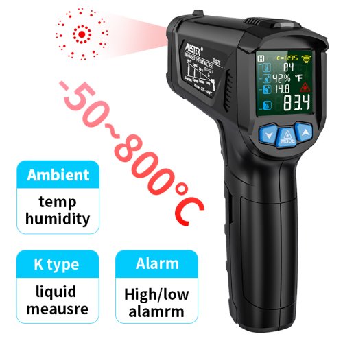 Image of Professional Digital Infrared Thermometer with Laser Pointer – Non-Contact Temperature & Humidity Measurement, 50°C to 800°C Range