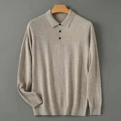Image de Pull Homme Col Polo en Laine Finement Tricoté