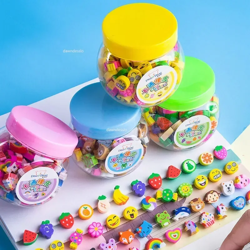 Zdjęcie Kawaii Gumki do Mazania – Zestaw 50 Sztuk w Kolorowych Motywach Zwierząt i Owoców