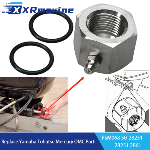 Imagen de Tuerca de Grasa para Cable de Tubo de Dirección Marina Mejorada 7/8 Pulgadas - Compatible con Yamaha, Tohatsu, Mercury, OMC, SS, FSM068, SCP 28251, 2861