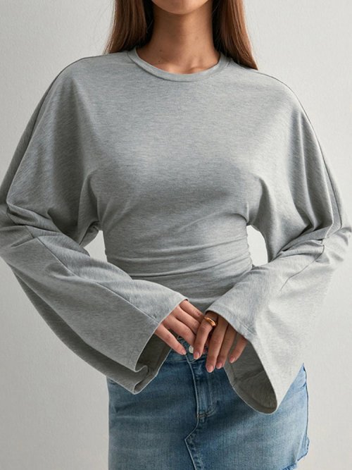 Afbeelding van Grijze lange mouw trui met O-hals voor dames – skinny fit Y2K stijl, casual crop top, streetwear mode 2025