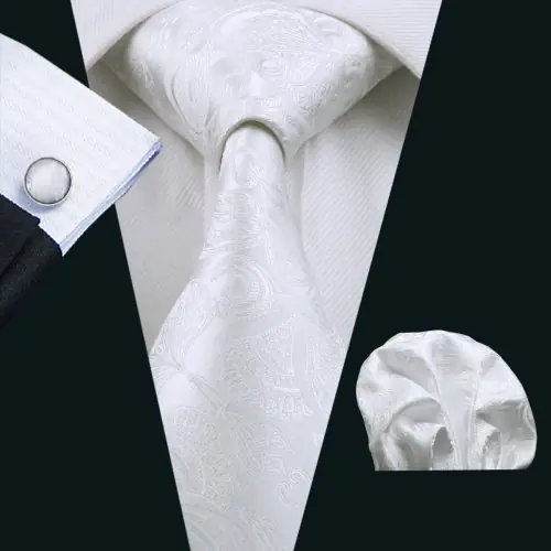 Image de Cravate de Mariage Soie Blanc & Hanky - Ensemble Élégant pour Homme