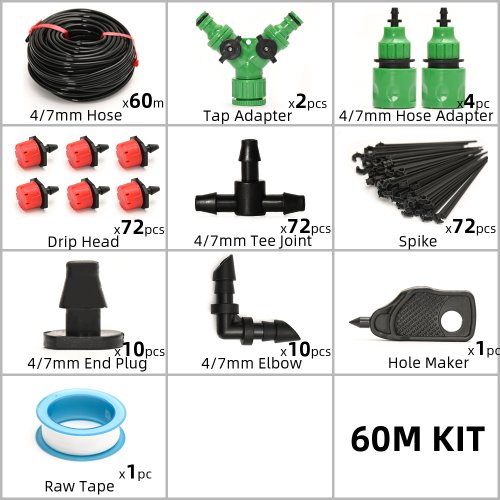 Imagen de Sistema de riego por goteo de 5M-60M, juego de riego de plantas, Kits de riego, goteros ajustables para riego, Micro sistema de riego de jardín