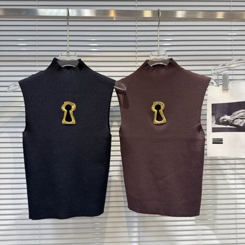 Imagen de Camiseta Sin Mangas de Punto Retro Y2K para Mujer con Hebilla Metálica, Cuello Simulado y Diseño Recortado en Color Sólido - Base Delgada Ideal para Otoño