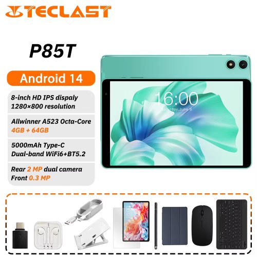 Image of Teclast P85T Tablet PC Allwinner A523 8-Core/8inch 1280*800 HD IPS/4GB RAM/64GB ROM/5000mAh Type-C/Android 14/WiFi6+BT5.2