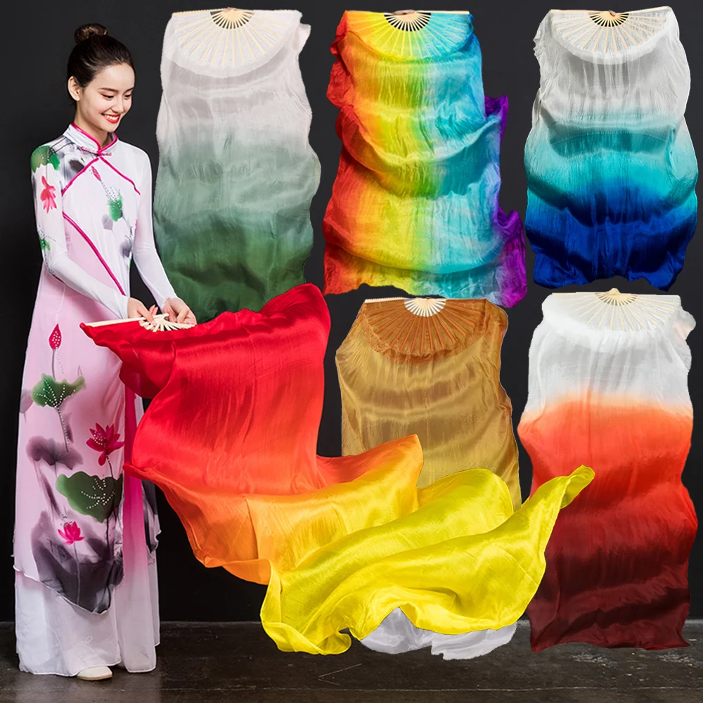 Image of Elegant Real Silk Belly Dance Veil Set - Classic Size Bamboo Fan Veil for Professional Performance and Stage Shows, Customizable Design